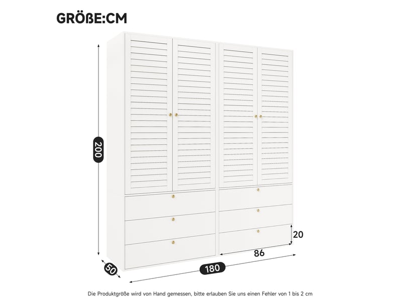 Armoire 4 portes 180x50x200 cm avec 6 tiroirs coloris blanc - Conforama C