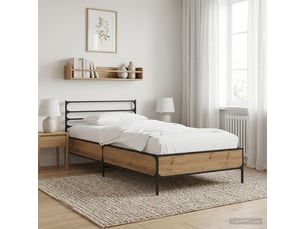 Lit adulte, lit simple, cadre de lit chêne artisanal 80x200cm bois d'ingénierie cf5682