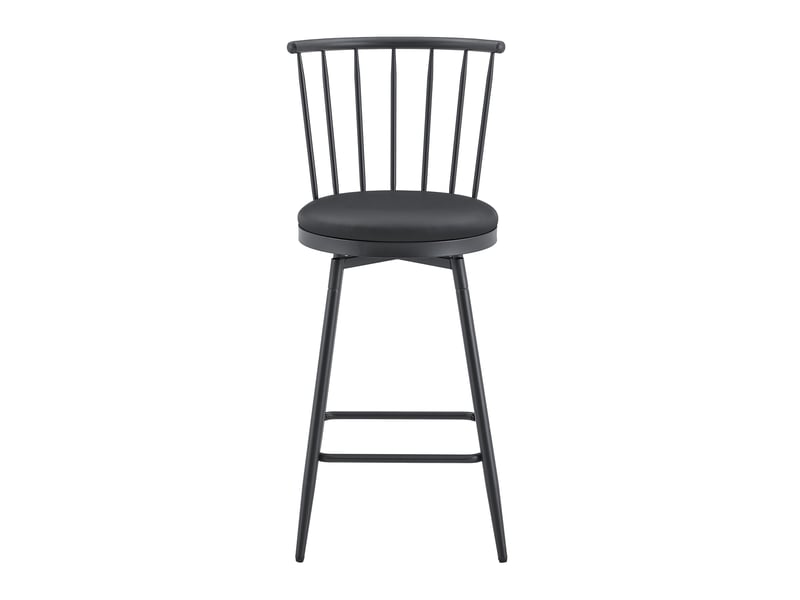  Tabouret de bar en style windsor avec assise rembourrée et repose-pieds, design industriel, en pu, noir  - Conforama A