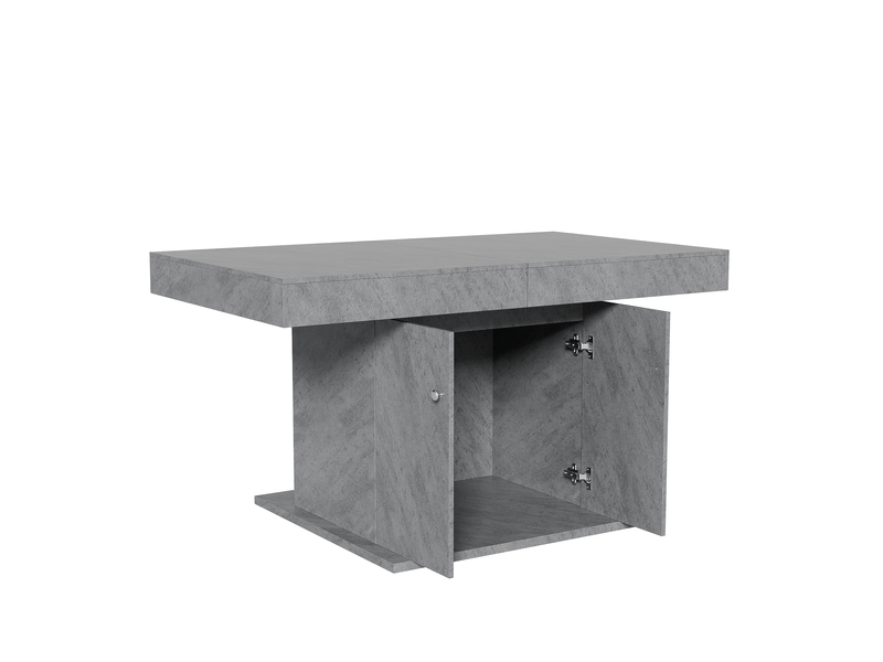 Table à manger extensible,table à manger rectangle avec grande armoire de rangement et 2 poignées de transport,140180x80x76,gris table gris - Conforama E