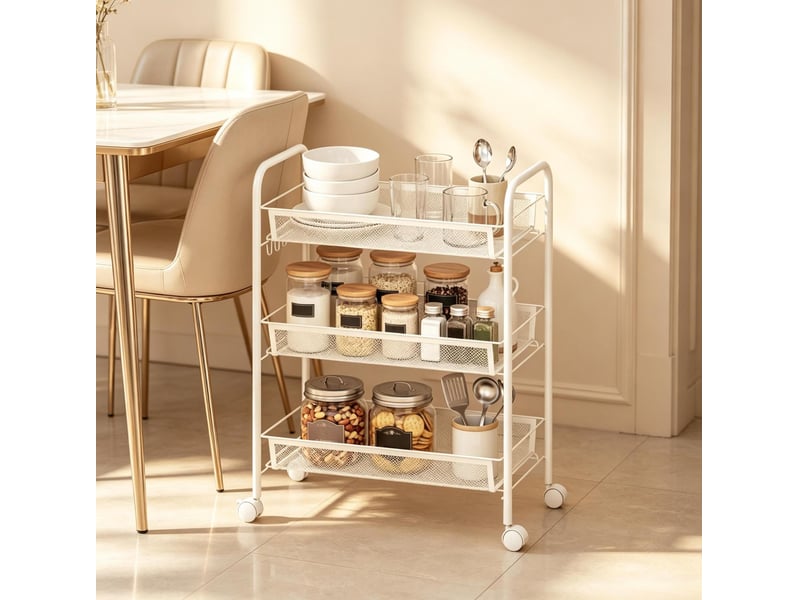 Chariot de rangement 45x26,5x63 cm 3 niveaux en métal blanc - Conforama C