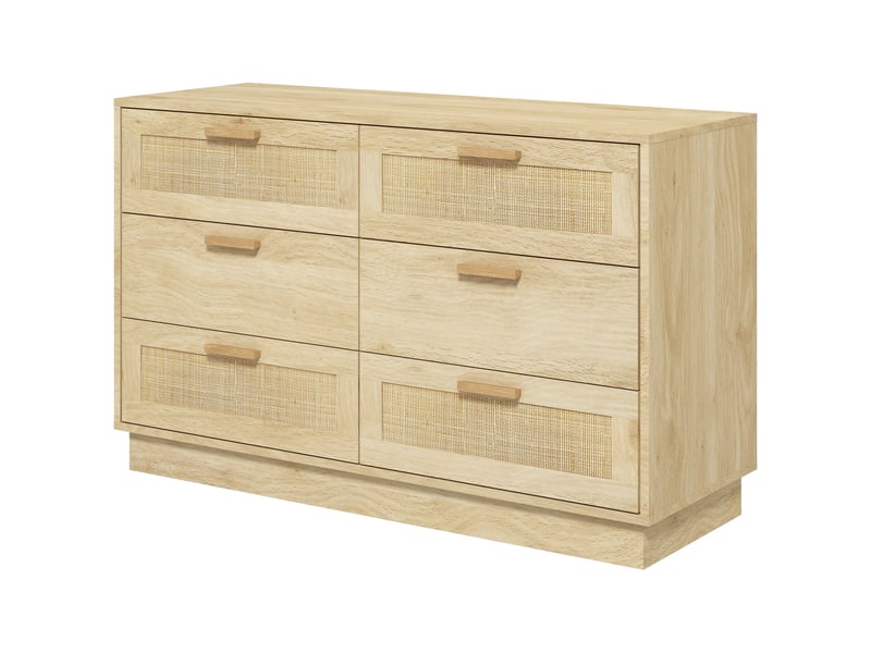  Commode 6 tiroirs effet cannage rotin coloris chêne 110 x 40 x 69 cm  - Conforama B