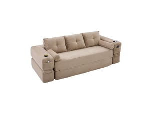 Canapé convertible 3 places avec porte-gobelet - coussins mémoire, velours côtelé kaki 232 × 98 × 80 cm