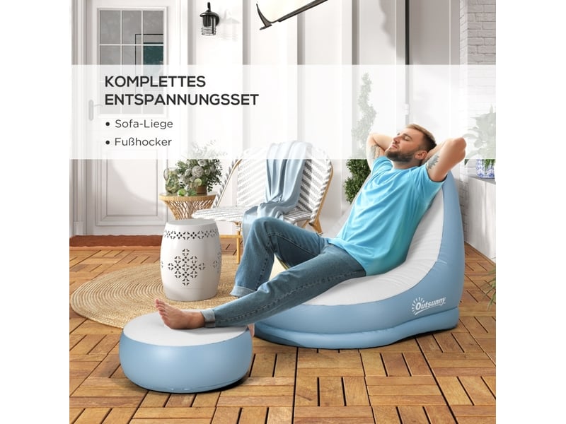  Fauteuil gonflable fixe 1 place avec repose-pieds et porte-gobelet, blanc, pour camping et maison  - Conforama E