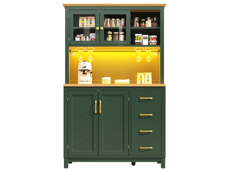  Buffet de cuisine 4 portes avec éclairage led mdf vert 105.5 x 40 x 180 cm  - Conforama A