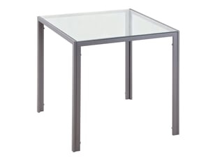 Table à manger, table de cuisine, table en verre, table carrée, plateau en verre, design compact, grise