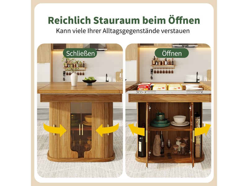  118-158 noyer table à manger extensible avec rangement, design moderne, structure fonctionnelle pour cuisine et salle à manger  - Conforama D