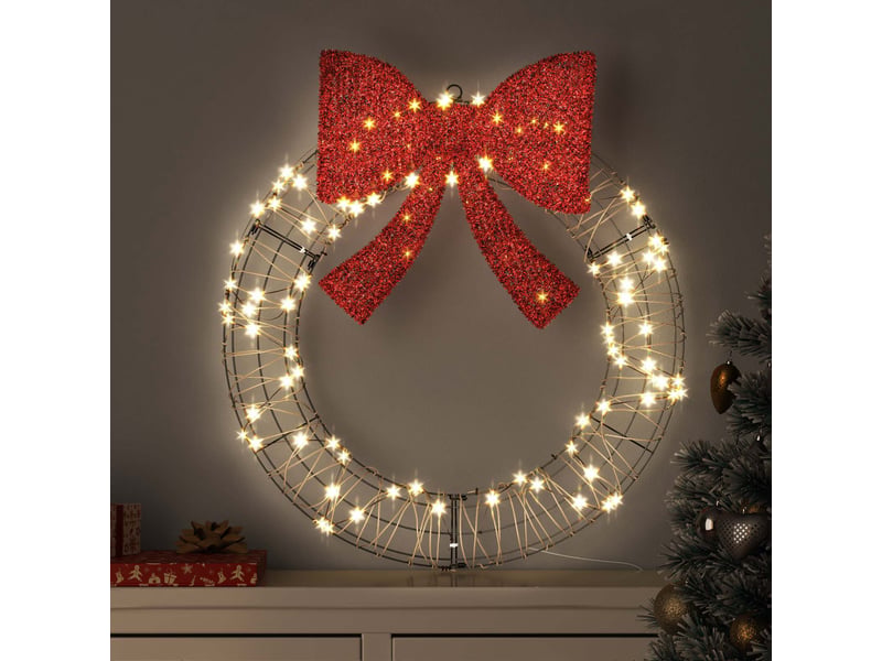  Couronne de noël, décoration de noël blanc chaud 75 x 75 x 8 cm rotin 60 led cf61768  - Conforama B