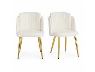 Lot de 2 chaises de salle à manger rembourrées blanches, dossier enveloppant incurvé, pieds métal doré, patins réglables, charge 125 kg