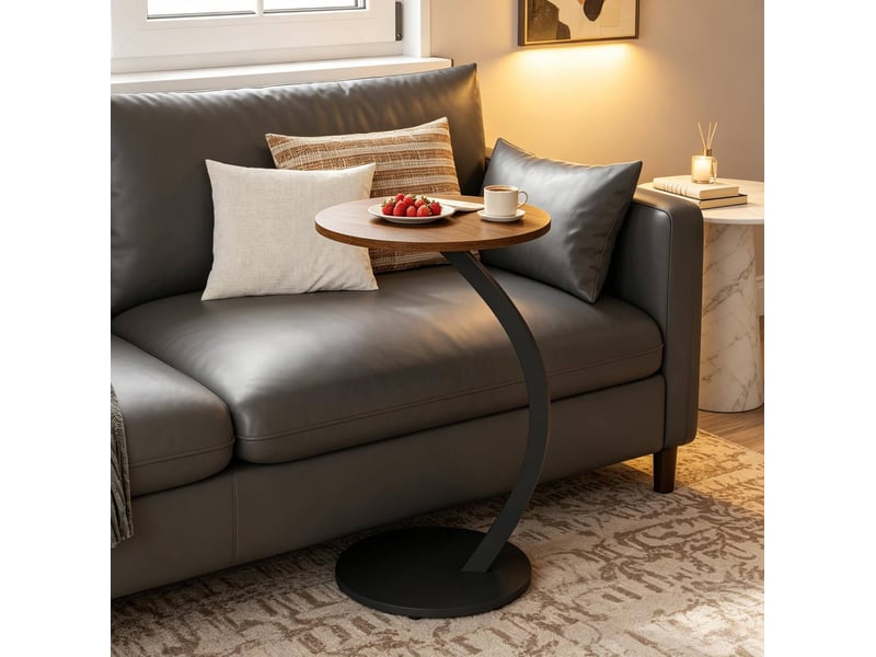  Table d’appoint ronde en c, plateau en mdf mélaminé, noir et effet bois vintage  - Conforama D