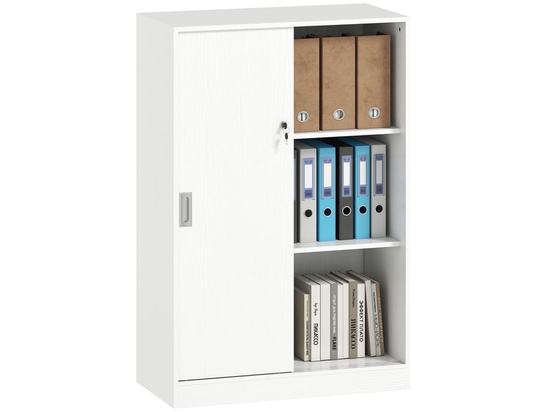  Armoire de bureau à 3 étagères avec 2 serrures de sécurité, panneaux de particules, 80 x 40 x 120 cm, blanche  - Conforama A