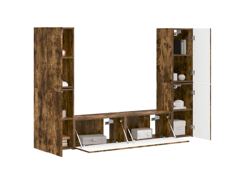  Ensemble meuble tv - banc tv - meuble de rangement 6 pcs chêne fumé bois d'ingénierie  - Conforama C