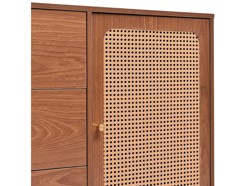  Buffet de cuisine design avec 2 portes et 3 tiroirs, 150 × 40 × 90 cm, effet noyer  - Conforama E