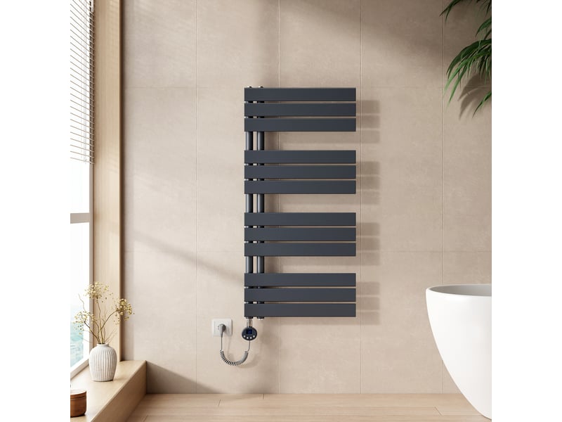  Emke radiateur sèche-serviettes électrique 1041x500 mm, gris anthracite 600w, wifi, modes intelligents, ipx4  - Conforama B