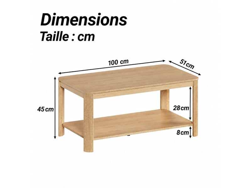  Table basse avec rangement ouvert, aspect bois naturel, 100 x 50 x 45 cm  - Conforama C