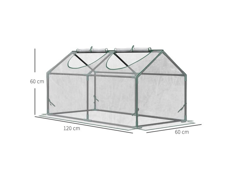  Mini serre de jardin avec 2 fenêtres à enroulement et bâche en pvc anti-uv, 120 x 60 x 60 cm, transparente  - Conforama E
