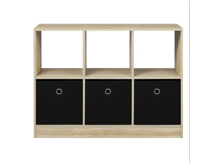 Bibliothèque cube, étagère de rangement sur pied, meuble salon et cuisine polyvalent noir et blanc