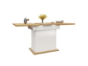 Table à manger 110-140 × 80 cm, table de cuisine pour 4 à 6 personnes, avec trois niveaux de rangement, blanc