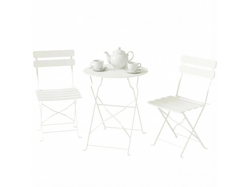  Salon de jardin pliant,ø58x70 cm,3 pièces avec table ronde,métal,crème  - Conforama A