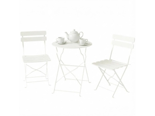 Salon de jardin pliant,ø58x70 cm,3 pièces avec table ronde,métal,crème