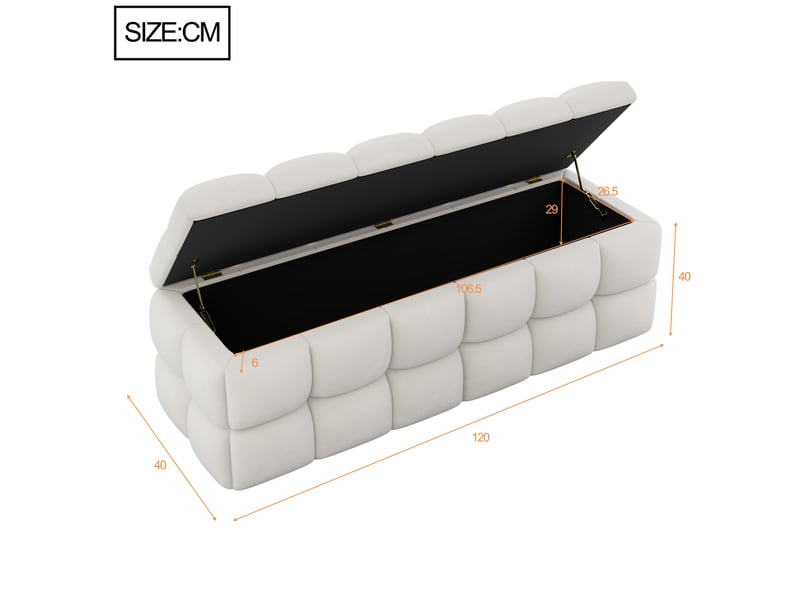  Banc coffre de rangement 120 x 40 x 40 cm avec grand espace de rangement et assise rembourrée, beige écru  - Conforama D