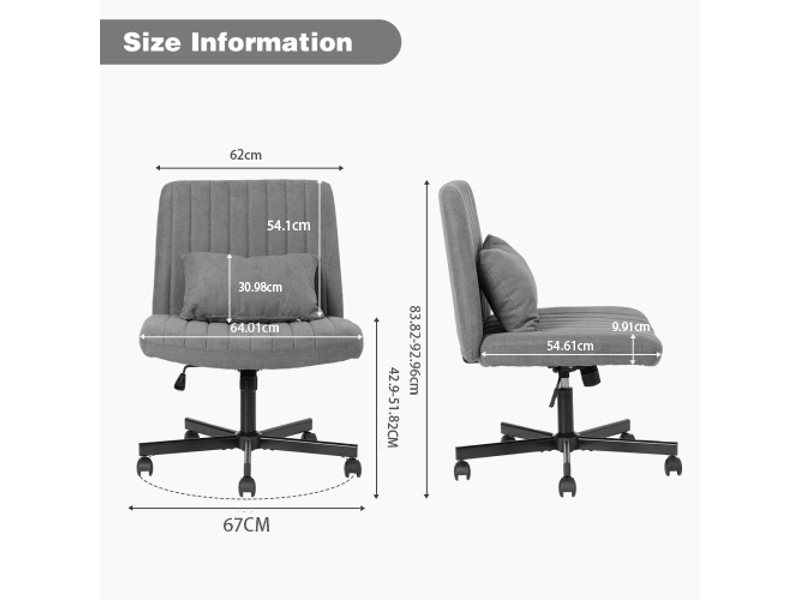  Chaise de bureau pivotante 360° réglable en hauteur sans accoudoirs - lpospi - dossier inclinable, tissu - gris foncé  - Conforama D