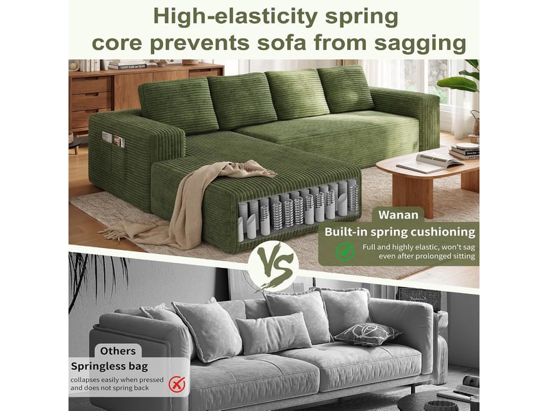  Canapé convertible - 4 places - sans montage - canapé-lit - avec fonction couchage - velours côtelé vert - l 261 x h 58 x p 88 cm  - Conforama D