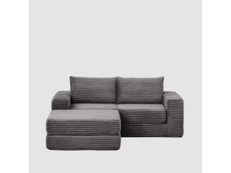  Canapé convertible modulaire avec poufs amovibles  - accoudoirs carrés en velours côtelé gris  - Conforama A
