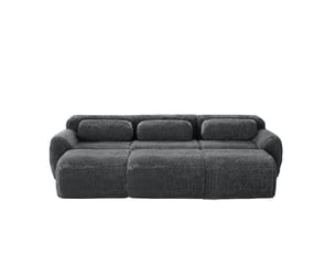 Canapé convertible modulable 3 places avec 3 ottomans en tissu peluche gris
