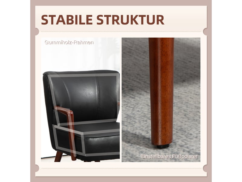  Fauteuil en similicuir et bois d'hévéa noir 67 x 77 x 80 cm  - Conforama E