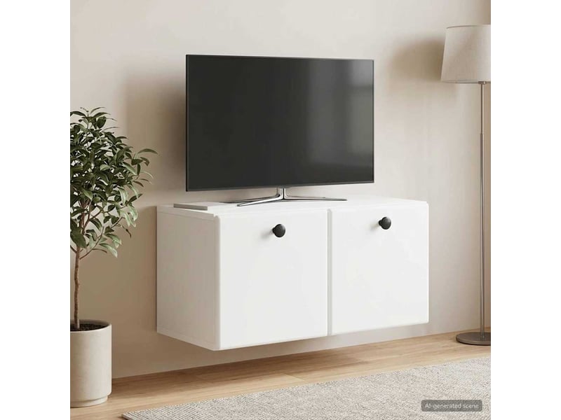  Meuble tv - banc tv - meuble de rangement mural 59,5 x 31 x 30 cm blanc bois d'ingénierie  - Conforama B