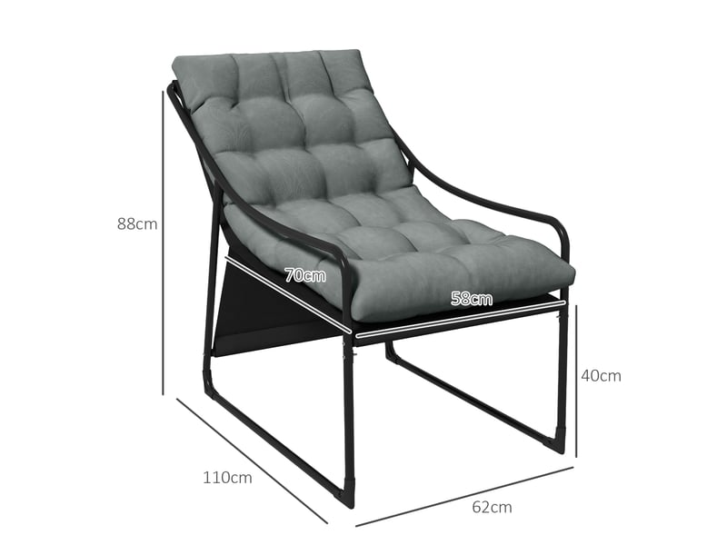  Fauteuil lounge de jardin 62x110x88 cm – gris – coussin épais de 10 cm, accoudoirs, structure en acier  - Conforama C