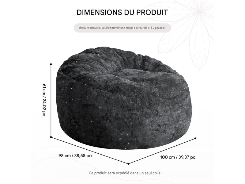  Pouf à dossier haut en flanelle noir 103 x 103 x 65 cm  - Conforama C