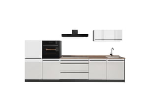 Vicco cuisine, blanc haute brillanceanthracite, 340cm plan de travail chêne doré