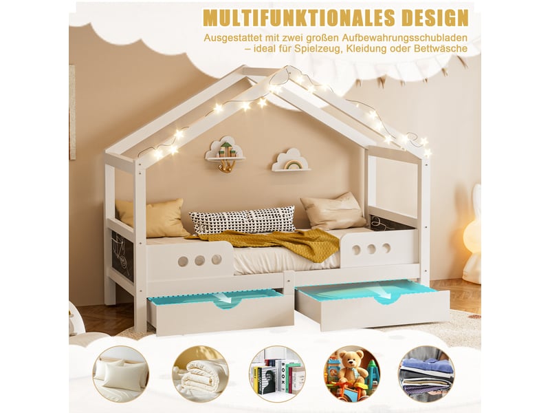  Lit cabane enfant 90x200 cm en mdf avec 2 grands tiroirs - stable et sécurisé  - Conforama D