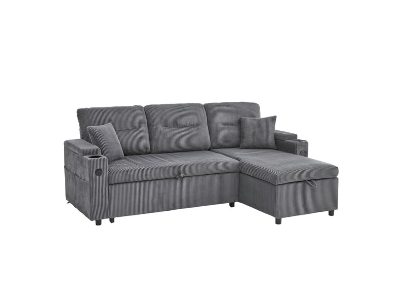  Canapé d’angle 3 places convertible avec rangement 212.5x136x86 cm gris carbone  - Conforama A