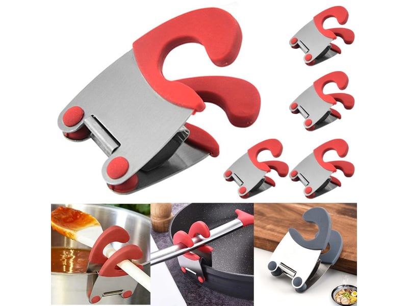  5 pièces porte-cuillère - anti-brûlure en silicone poignée pot clip de fixation - pour cuillère, ustensiles de cuisine bol clip - rouge  - Conforama A