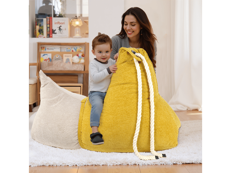  Vercart pouf enfant minimaliste gris et jaune - 80x60x130 cm  - Conforama D