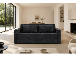 Canapé-lit 2 places convertible, tissu chenille, usb, porte-gobelets, 2 coussins, bleu