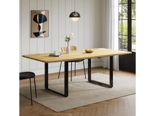 Table à manger extensible 140–220 cm, bois naturel, pieds métal, 6–10 pers.