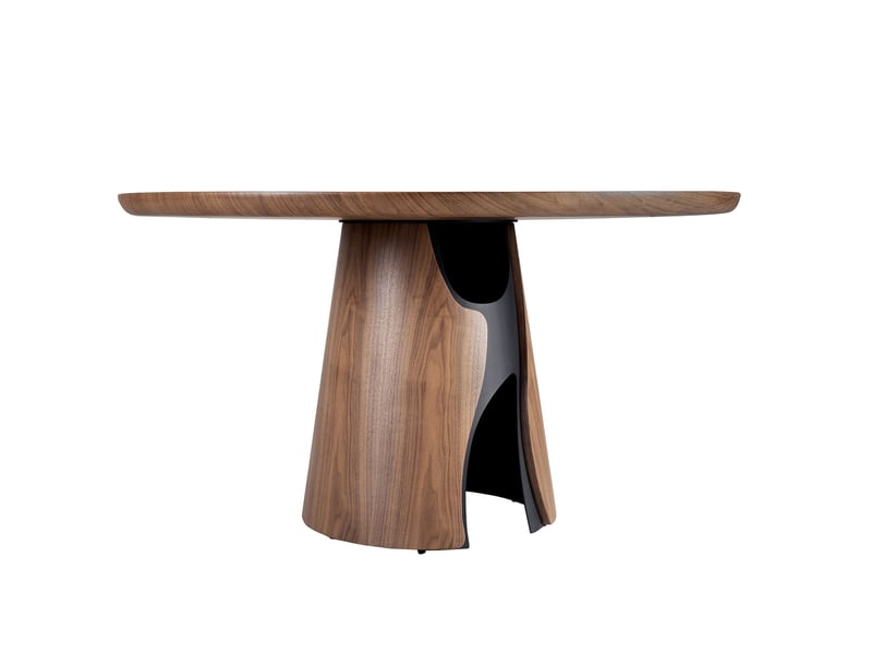  Table de salle à manger ronde en noyer et acier époxy noir 1205 - Conforama W