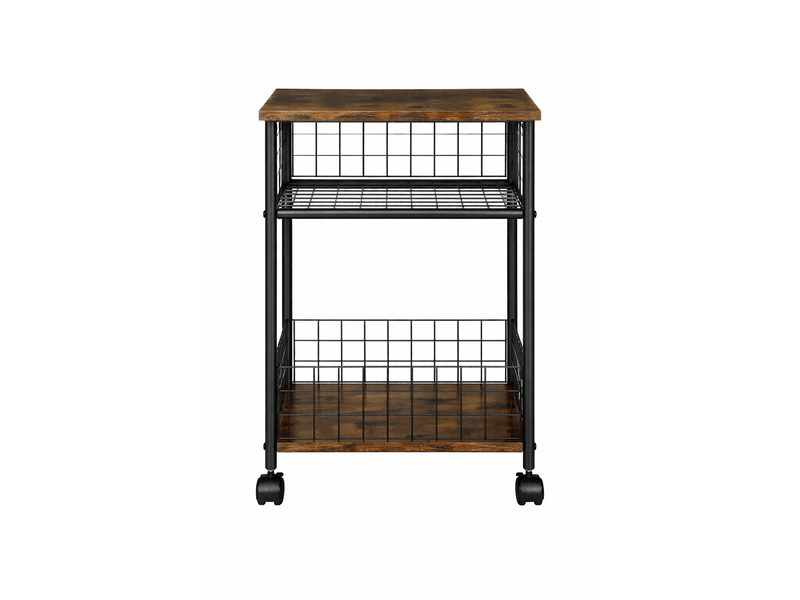  Chariot de service avec plan de travail – 2 paniers, roues 360°, fini brun rustique, 40x30x62 cm  - Conforama A