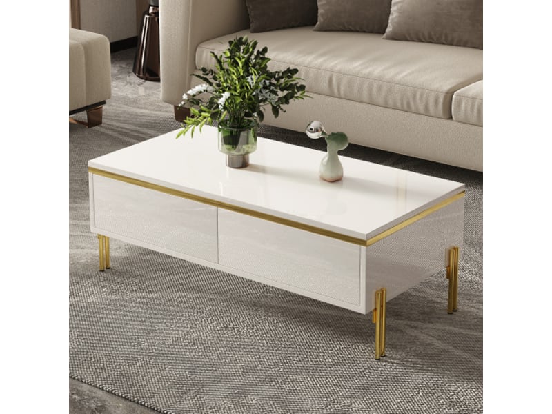  Table basse moderne laquée haut-brillant 100x50x36 cm - meuble de salon polyvalent  - Conforama E