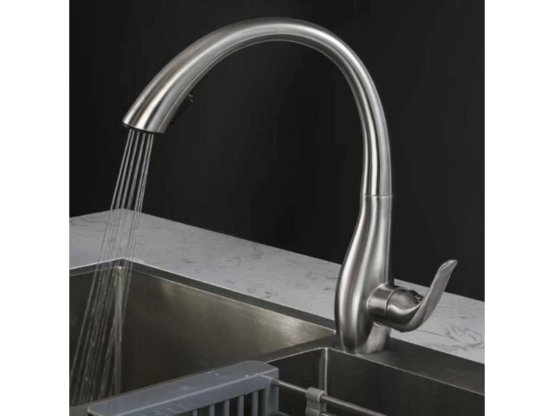 Robinet de cuisine professionnel en nickel brossé – bec pivotant 360° - Conforama C