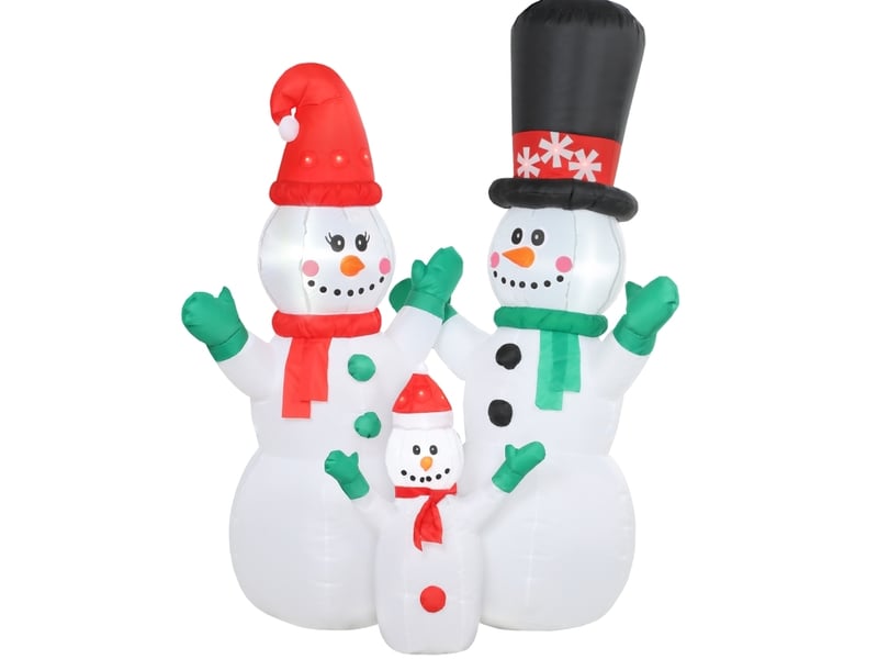  Décoration gonflable de noël bonshommes de neige 165 x 80 x 180 cm, blanche, polyester, led intérieur extérieur  - Conforama A