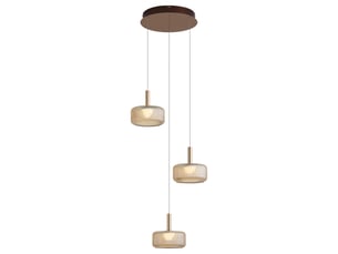 Suspension design fiera or rose avec verre ambré, led intégrée dimmable en 3 étapes, 3 lumières et système easylift