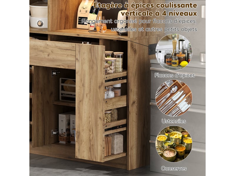  Meuble de cuisine avec plan de travail muvano, range-épices coulissant 4 niveaux, 105 × 40 × 185 cm  - Conforama R