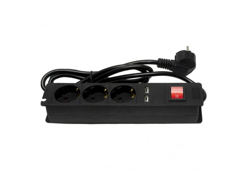  Multiprise fabrilamp alargadera 3 prises 2 ports usb avec interrupteur câble 1,5 m 3500 w noir 166441315 - Conforama A