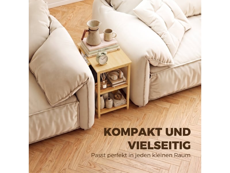 Table d’appoint à 3 niveaux avec 2 étagères à lattes en bambou pour salon et chambre, 40,6×30×50,5 cm naturel  - Conforama E