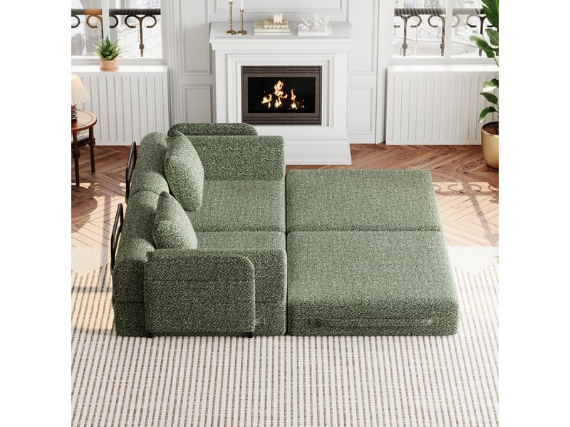  Canapé-lit convertible en chenille avec compartiment dans l'accoudoir, 3 cadres en acier, configurations multiples  - Conforama D